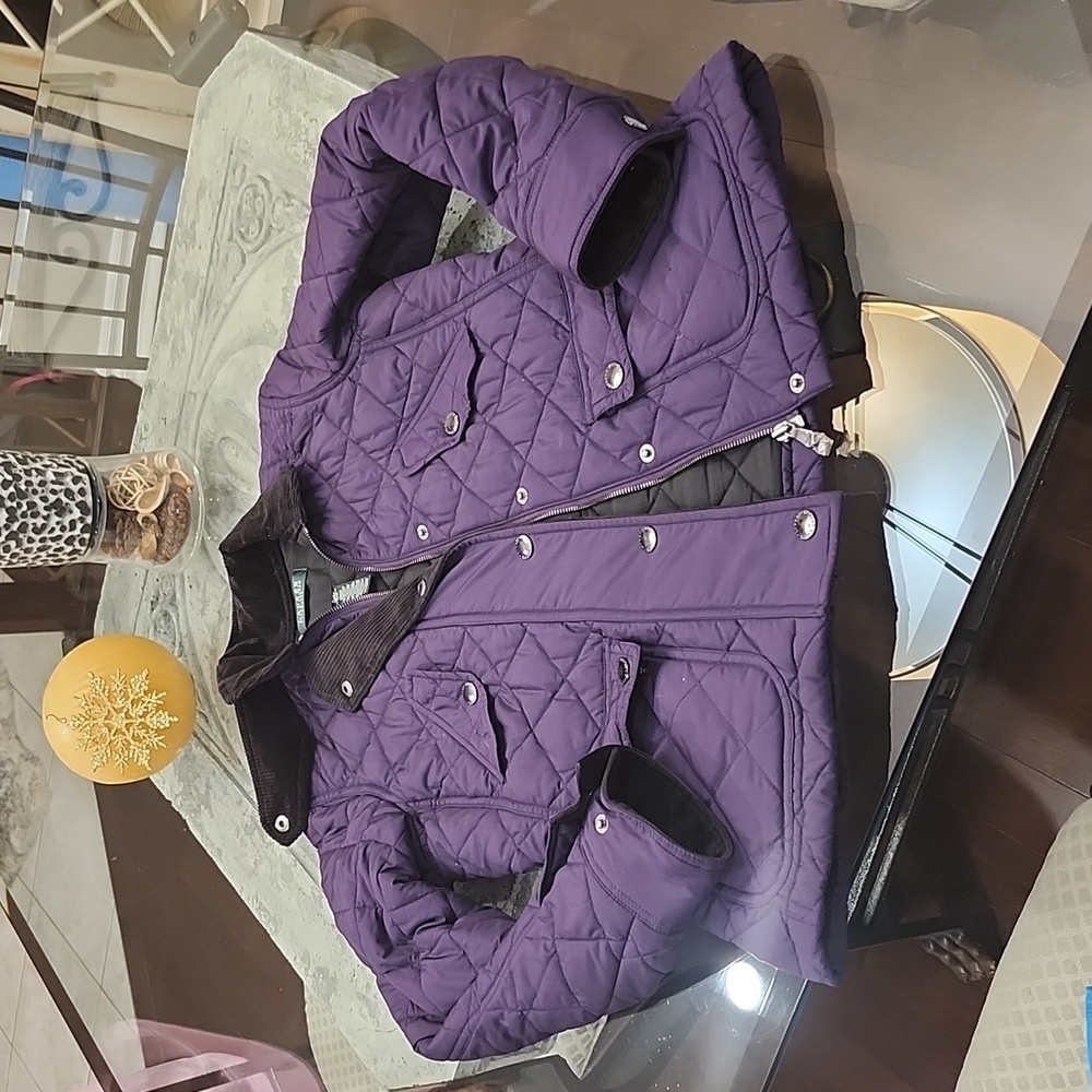 DIAMOND QUILTED Ralph Lauren women's winter jacket purple petite p p size